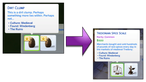 Dirt Clumps that you dig up are tagged with the area that you found them in, and when you extract the artifact inside, it will be related to that region.